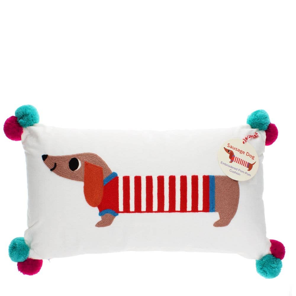 Bobangles - Wholesale Throw/decorative pillow - Rex London Cushion with pom poms - Sausage Dog0