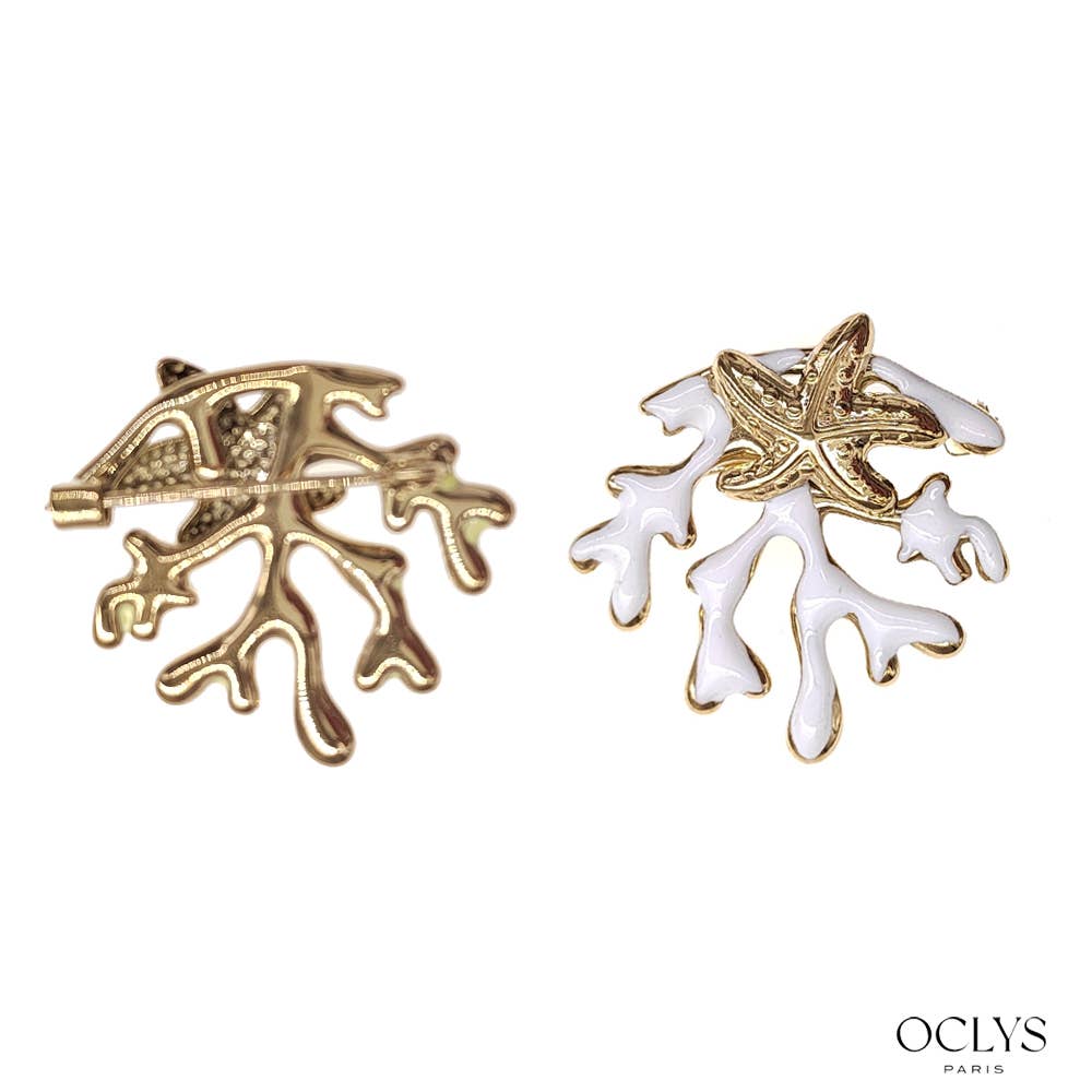 Oclys - Vente Broches - Broche corail acier inoxydable doré Dimo1