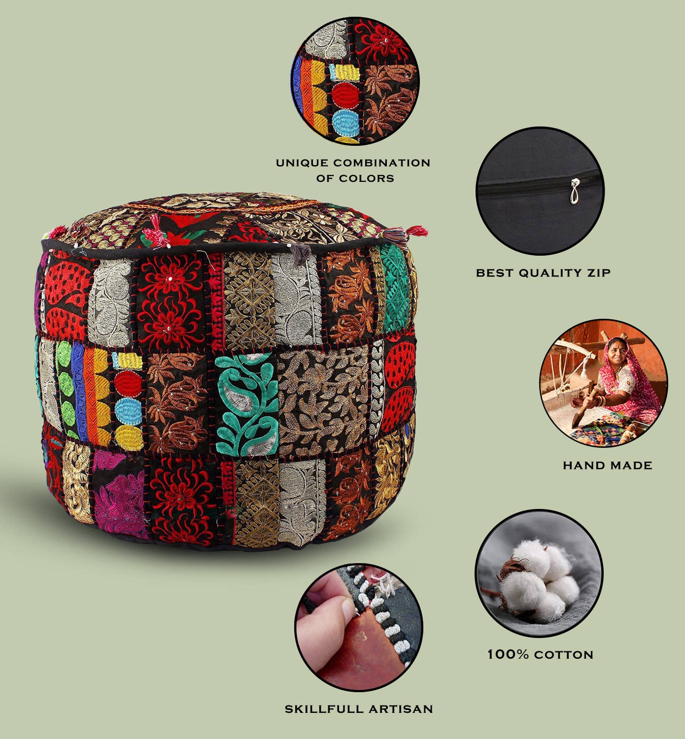 Aakriti Inc. - Wholesale Pouf - Aakriti Gallery Indian Pouf Footstool Ethnic Pouf Cover10