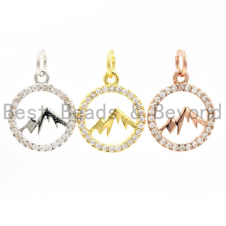 CZ Micro Pave Mountain Runder Charm-Anhänger, Cubic Zirkonia gepflastert Charm, Halskette Armband Charm-Anhänger, 12x14mm, sku #Y146 für den Großhandel von BestBeads&Beyond