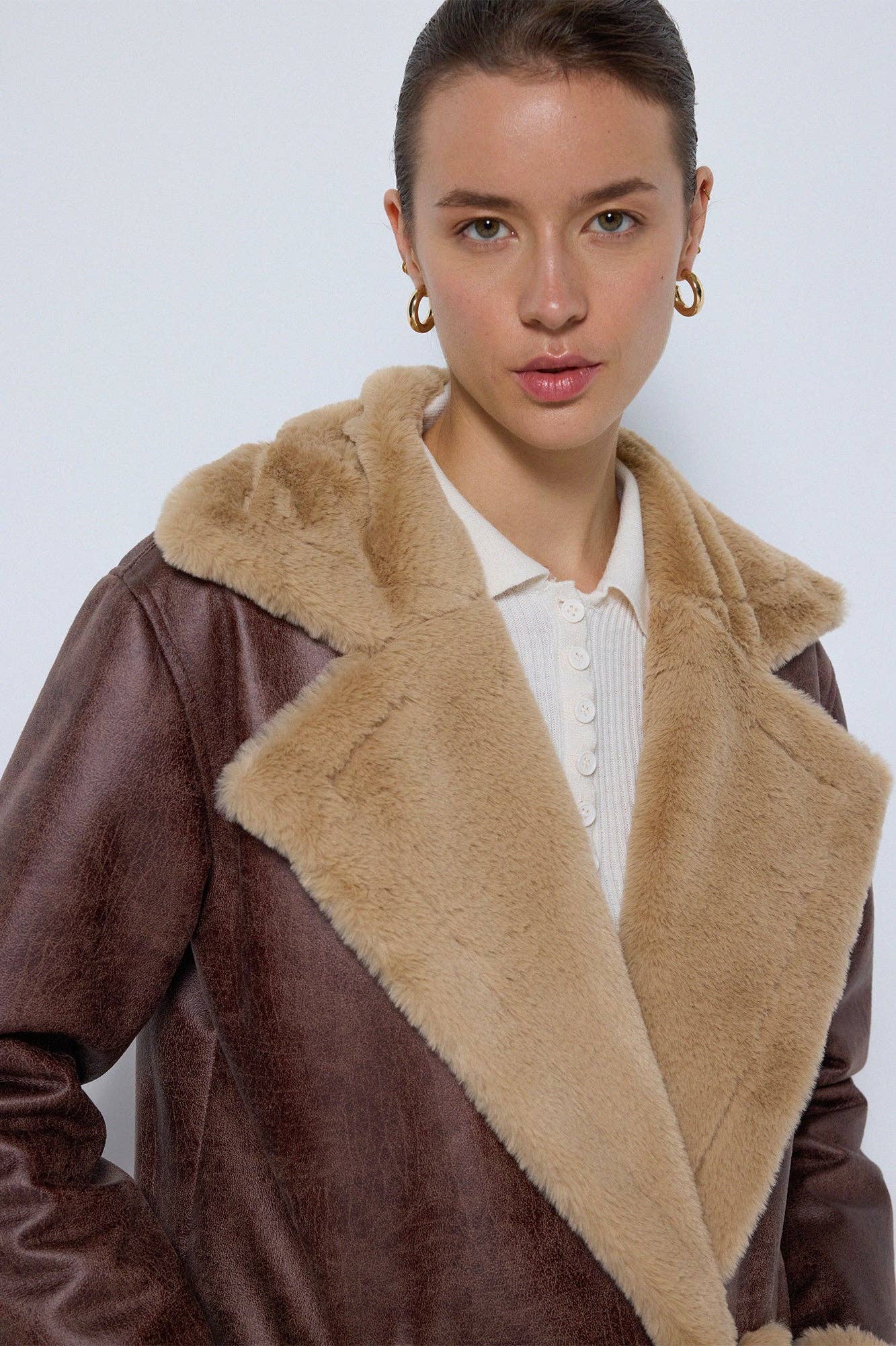 Brown FAUX LEATHER LONG COAT for wholesale on Faire4