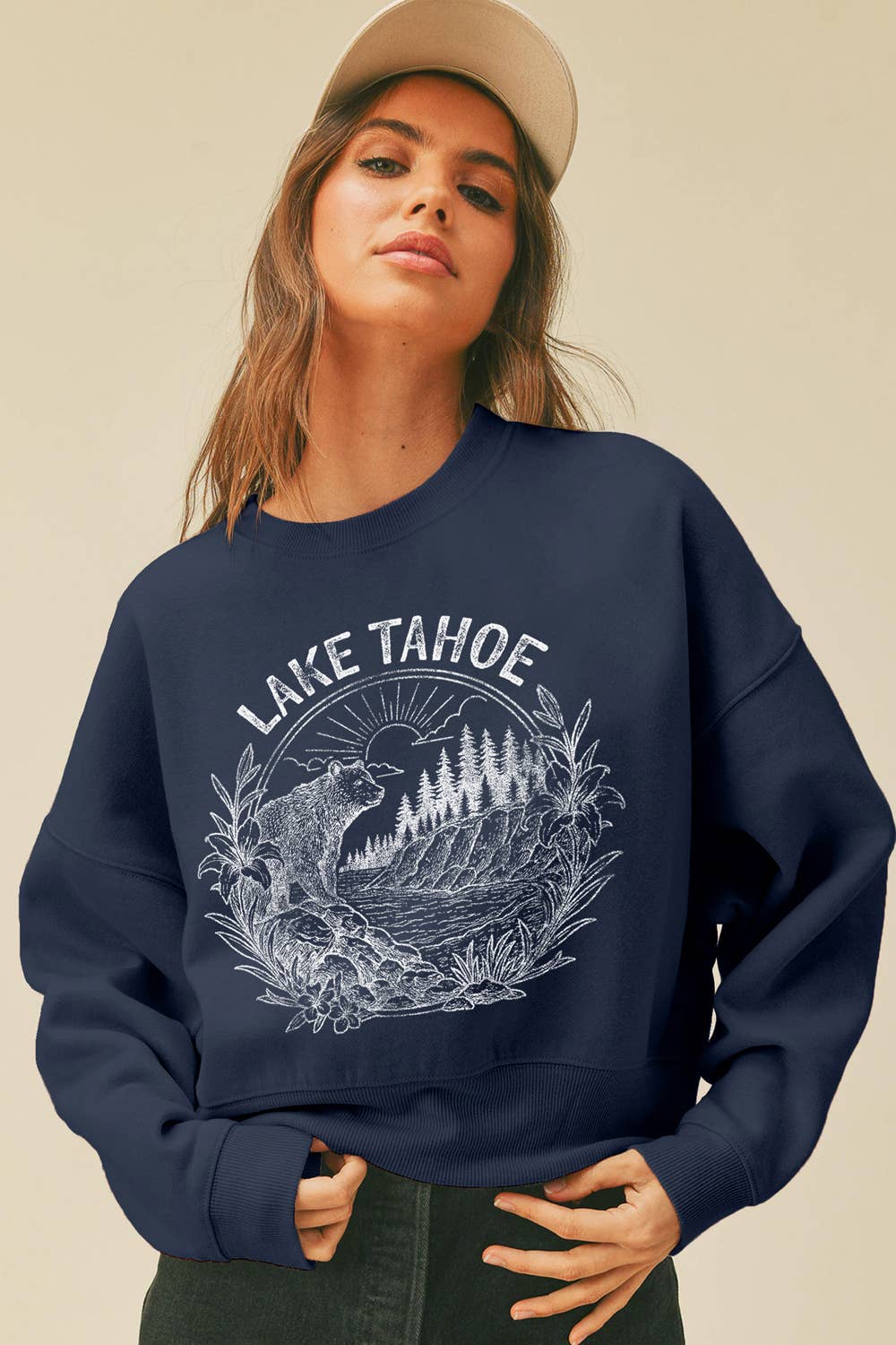 Honestee – Camisola gráfica - Mulher por atacado – Sweatshirt de Manga Comprida Curta Lake Tahoe