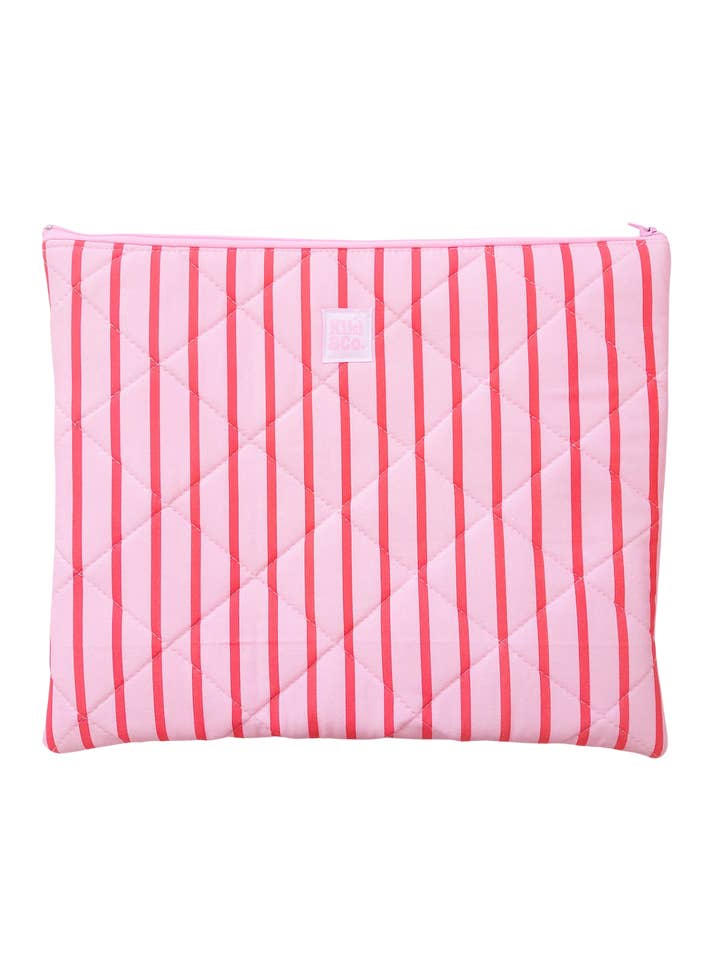 Quilted Laptop Sleeve - Pink/Red Stripes for wholesale by Kiki & Co.