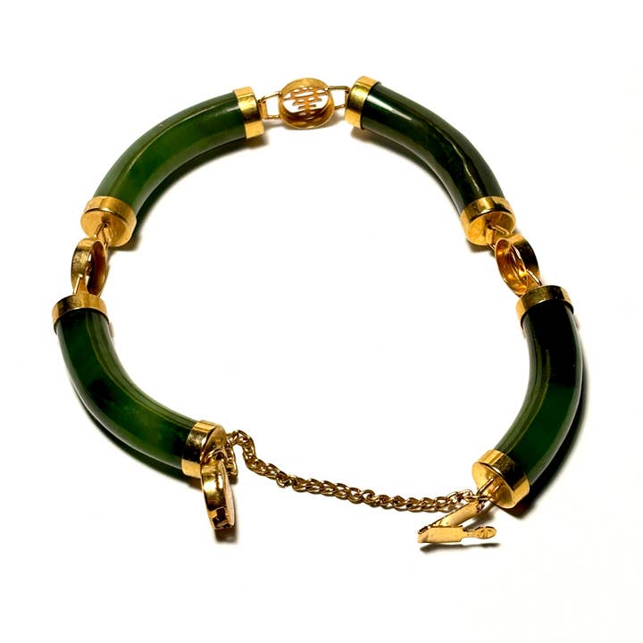 Whitestone Jewelry Co. - Wholesale Bangle Bracelet - Vintage Chinese Jade Bracelet with Gold Fittings and Clasp4