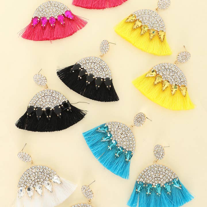 2-Tier Bohemian Jeweled Arch Neon Tassel Earrings for wholesale by SP Sophia Collection