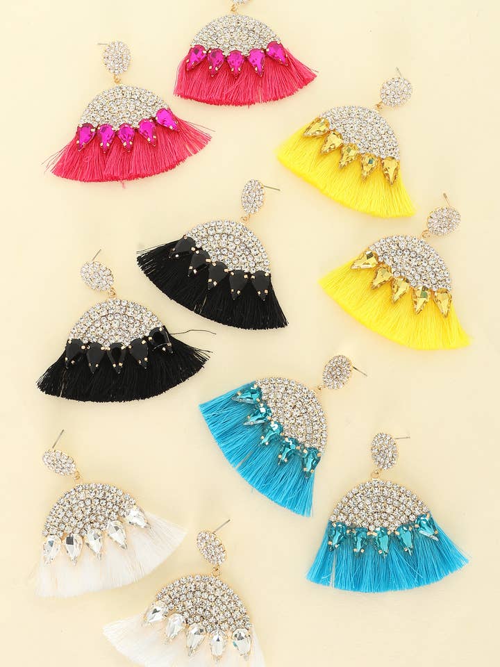 2-Tier Bohemian Jeweled Arch Neon Tassel Earrings for wholesale by SP Sophia Collection