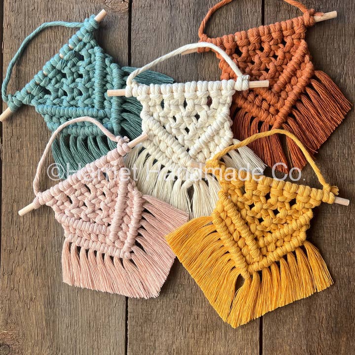 Boho Mini Macrame Wall Hanging, 30+ Colors for wholesale by Harriet Handmade Co.