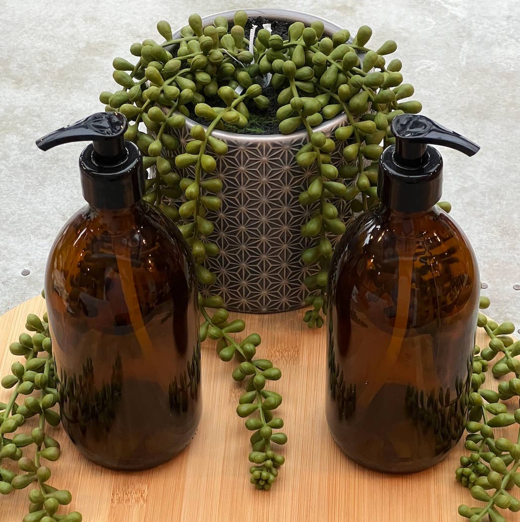 Mrs Green's Eco Store Ltd - Wholesale Soap Dispenser - 500ml Amber Glass Refillable Eco Dispenser Bottle with pump1