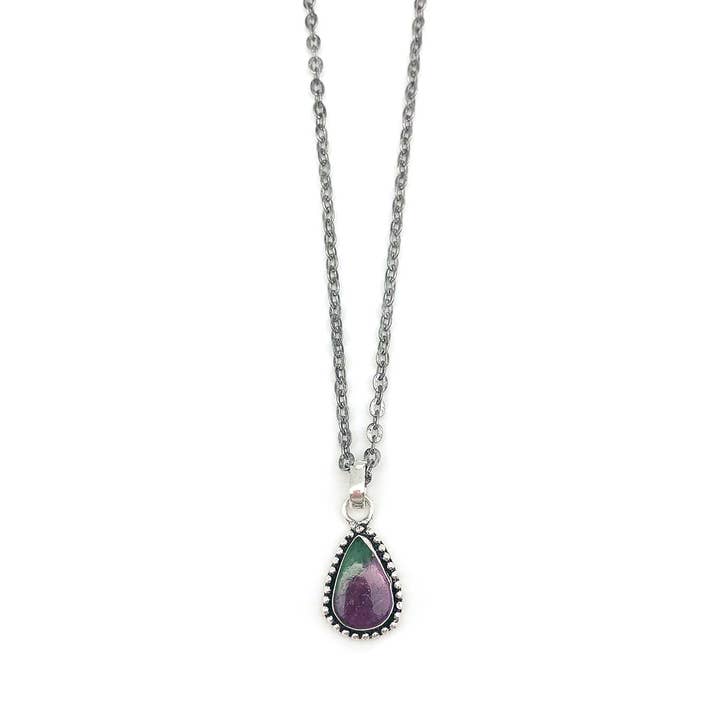 Anju Jewelry - Wholesale Pendant/Charm Necklace - Kashi Semiprecious Large Stone Necklace - Ruby Zoisite