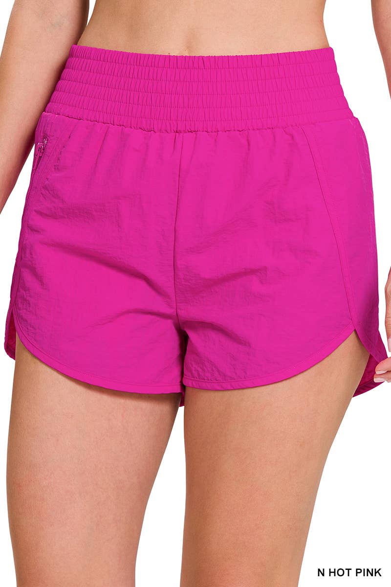 42POPS - Vendita all'ingrosso Pantaloncini sportivi - Donna - Shorts da corsa Windbreaker con vita arricciata e tasche4