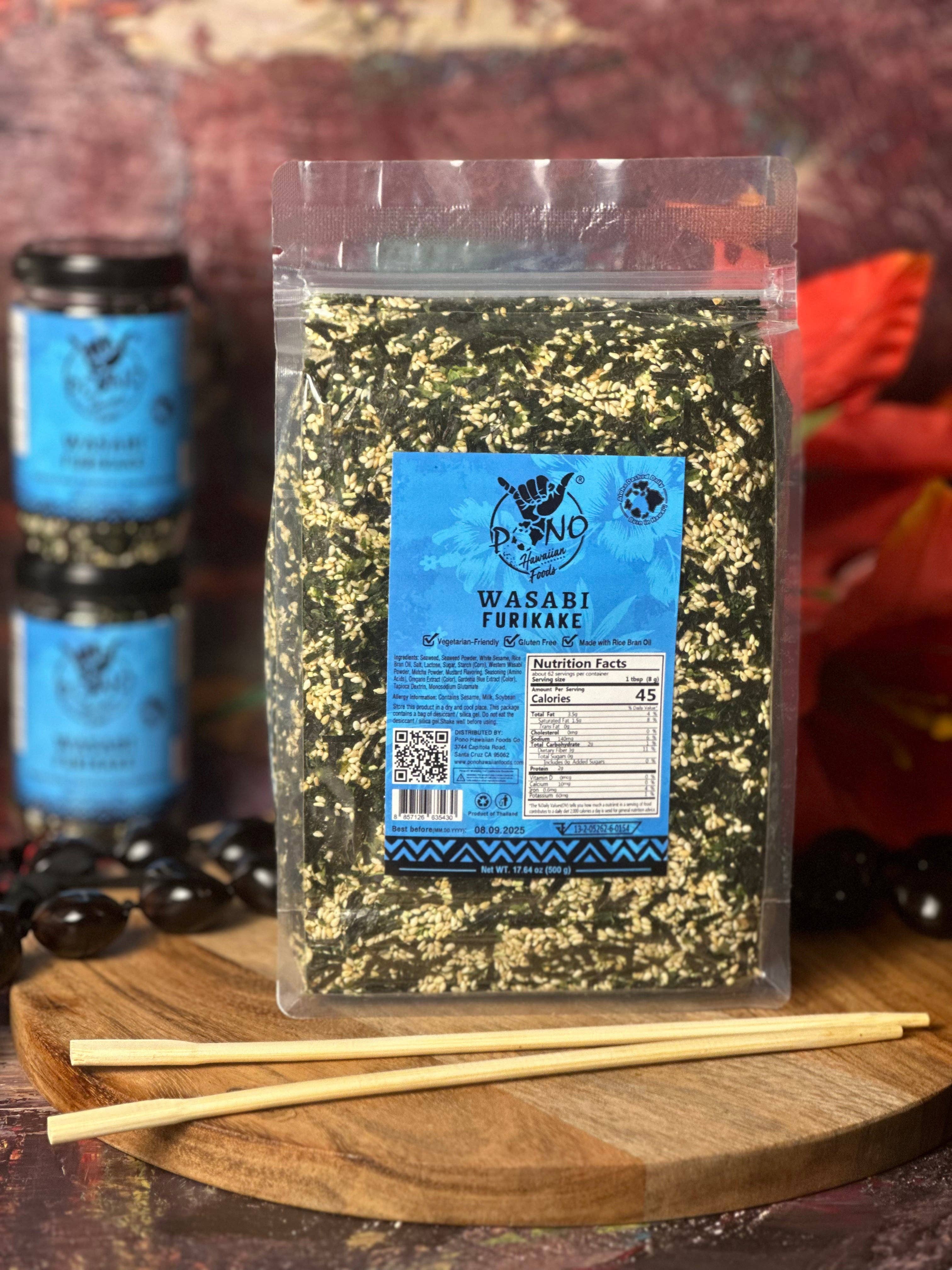 Pono Hawaiian Foods Co - Vente Mélanges d'épices séchées - Furikake Wasabi-Nori Premium - Paquet de 1 lb, Sans Gluten 10 pièces cs2