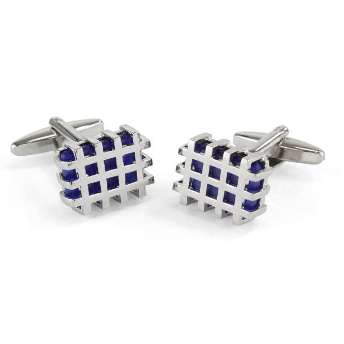 Silver Finish with Blue Cage Cufflinks for wholesale by Sophos