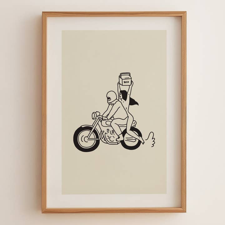 "Beer Run" Minimal Motorcycle Wall Art Retro Home Decor for wholesale by Tumbleweed Design Studio