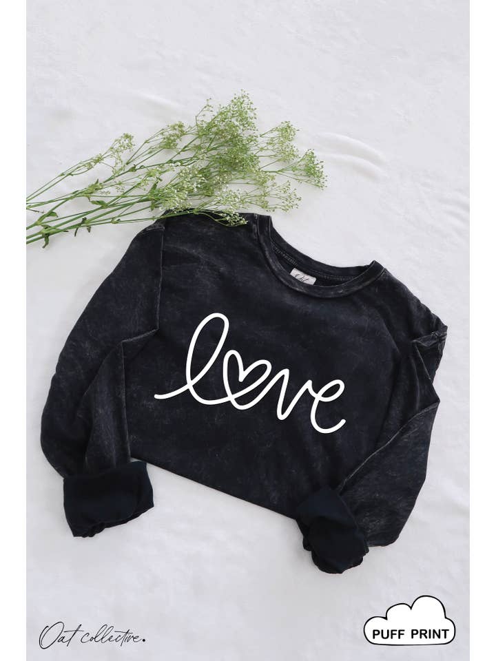 OAT COLLECTIVE - Wholesale Screen Printed T-Shirt - Women's - LOVE PUFF Mineral Washed Long Sleeve Graphic