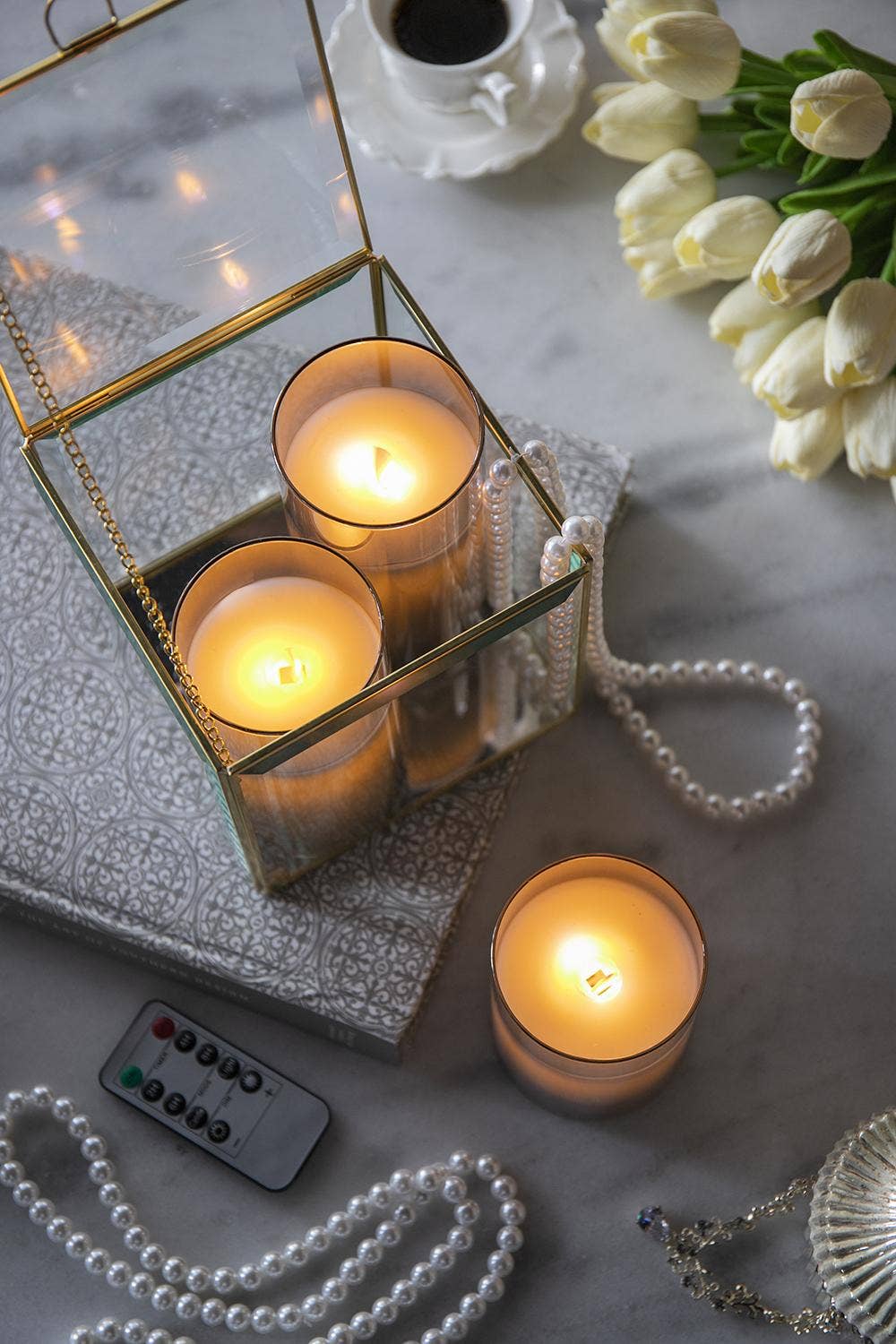 A&B Home Group Inc. – Engroshandel Flammeløst stearinlys – S/3 Realistiske flammeeffekt LED vokslys med fjernbetjening - Røgfarvet3