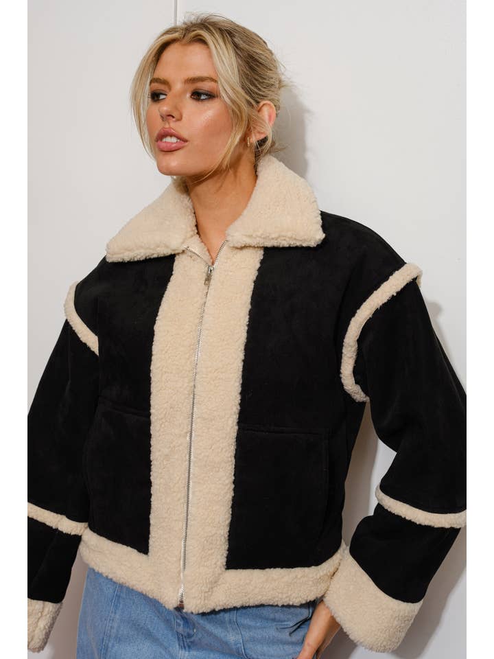 Black SUEDE SHEARLING JACKET for wholesale on Faire