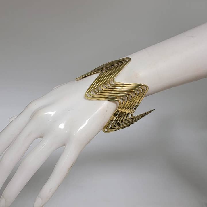 Wide Silver Boho Cuff Bracelet-Layered Tribal Pattern for wholesale by Treasure Jewelry