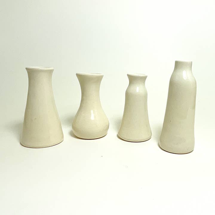 Pure White Ceramic Bud Vase Mini Bottles for Flowers for wholesale by Cedarleaf Ceramics
