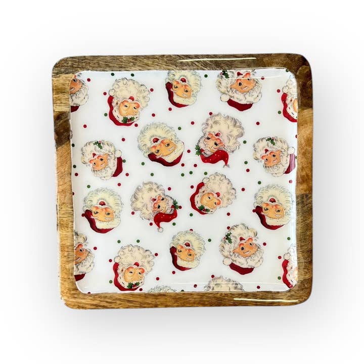 My Casita - Wholesale Decorative Tray - 10" Santa Square Tray with Dots (case of 2) H-2131