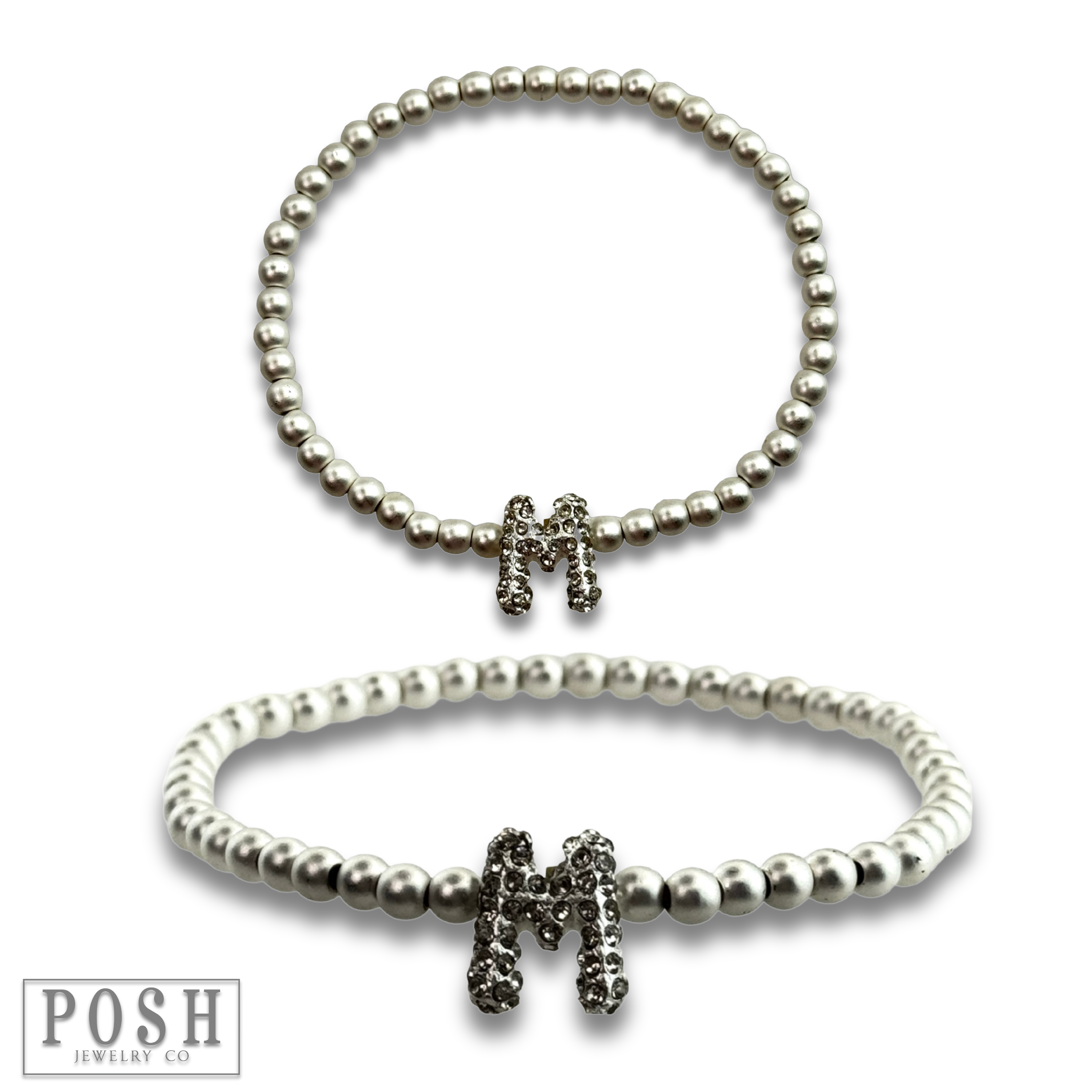 Pink Panache Brands - Wholesale Beaded Bracelet - Bead bracelet with rhinestone inital19