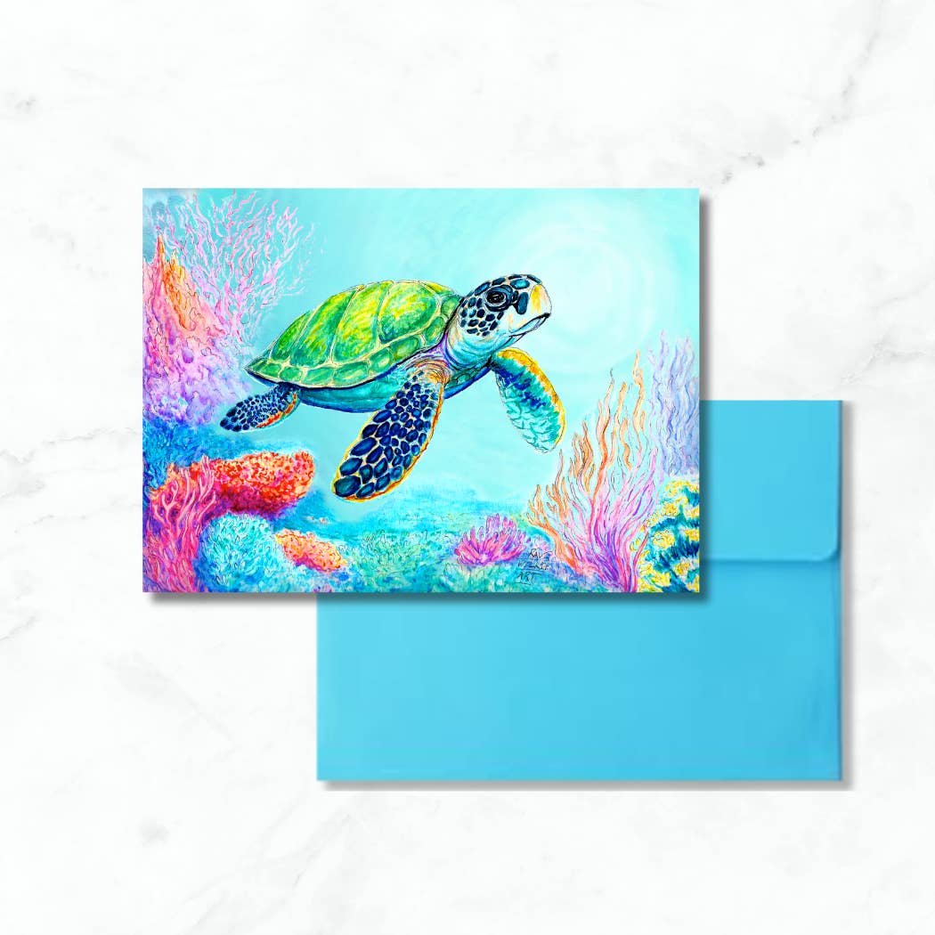 Wilkie Studios - Wholesale Everyday Greeting Card - Coral Garden Sea Turtle Greeting Card
