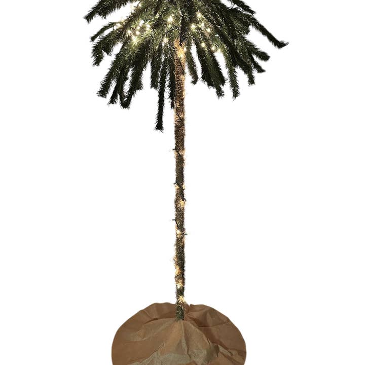 Tree Buddees - Vente Sapin de Noël artificiel - Vente à 50 % de réduction ! - Sapin de Noël palmier pré-éclairé de 2,1 mètres avec jupe couleur sable et 100 lumières LED blanches