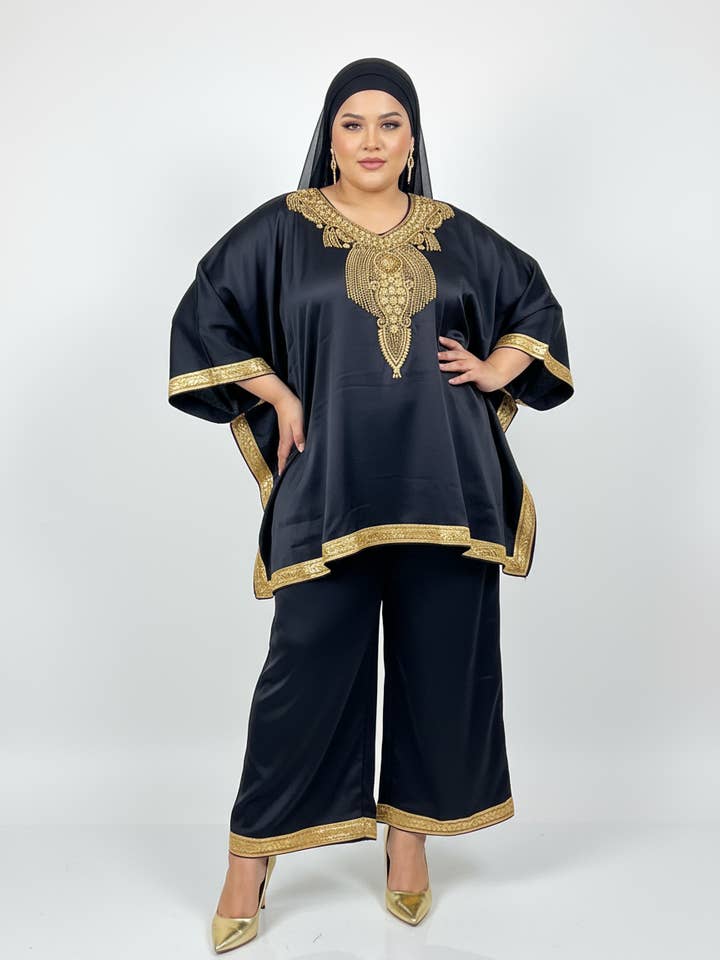 kaftan Palazzo Set Black And Gold - kP05 for wholesale by India Batik