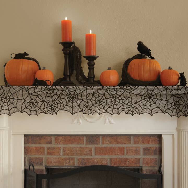 Heritage Lace - Wholesale Table Runner - Halloween Spider Web 20x80 Mantle Table Runner Black