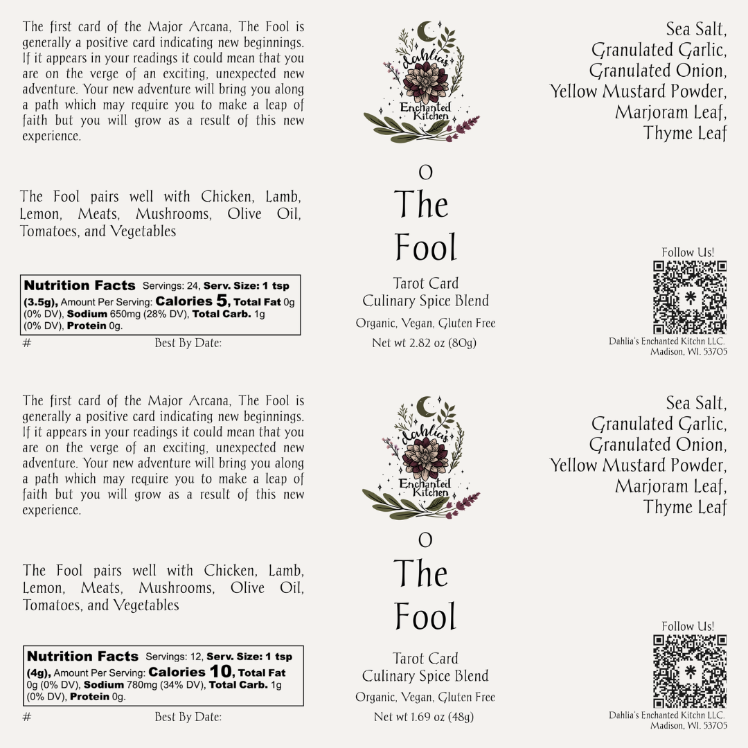 Dahlia's Enchanted Kitchen – wholesale Dried spice mix – The Fool - Tarot Card Culinary Spice Blend3