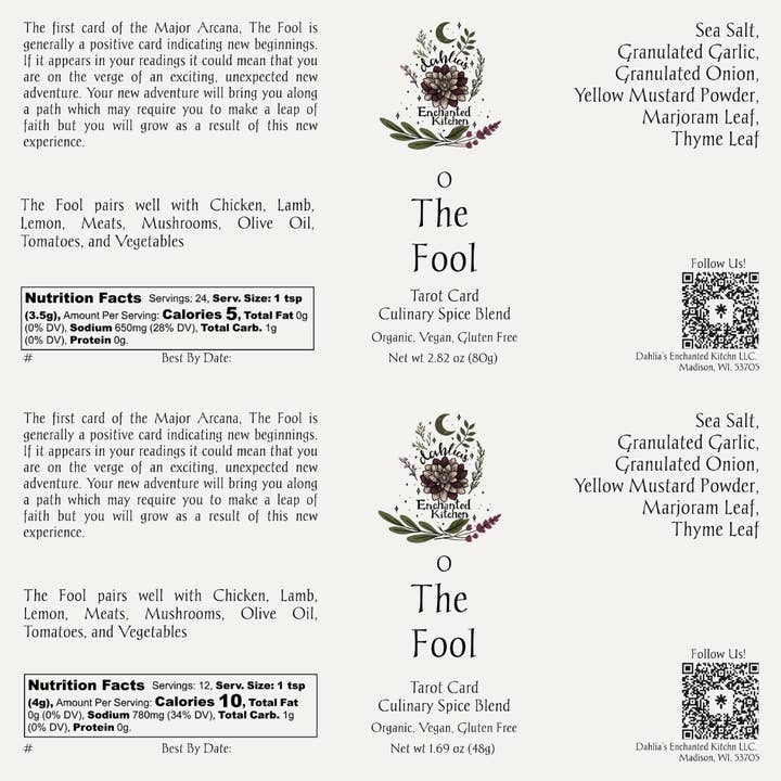 Dahlia's Enchanted Kitchen - Wholesale Dried Spice Mix - The Fool - Tarot Card Culinary Spice Blend3