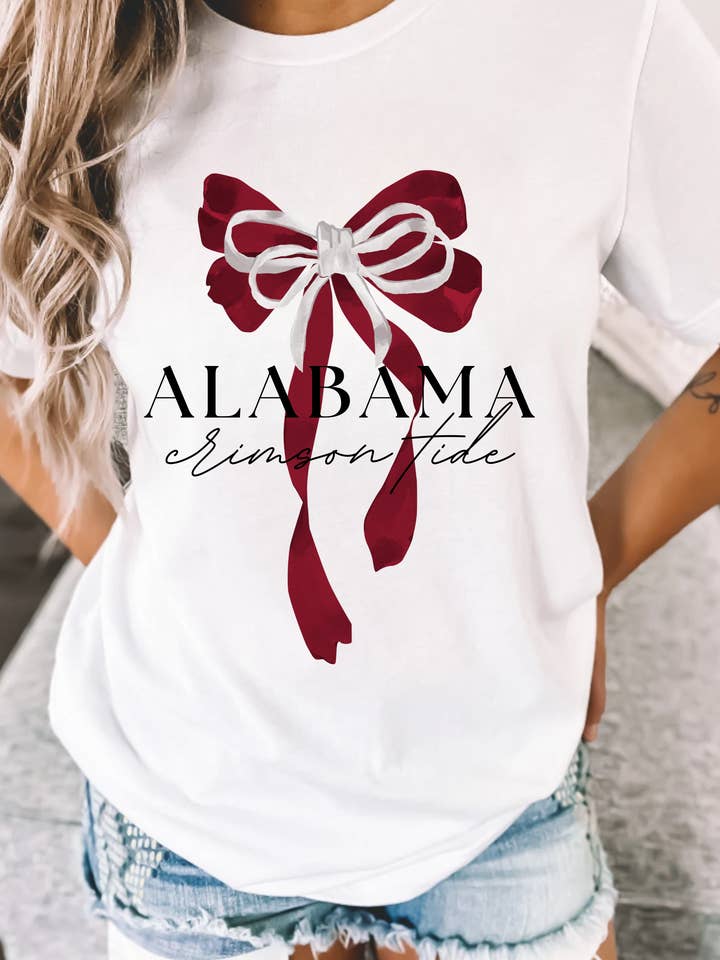 Pocketful of Prints - Wholesale Screen Printed T-Shirt - Women's - Alabama Collegiate Bow Tee