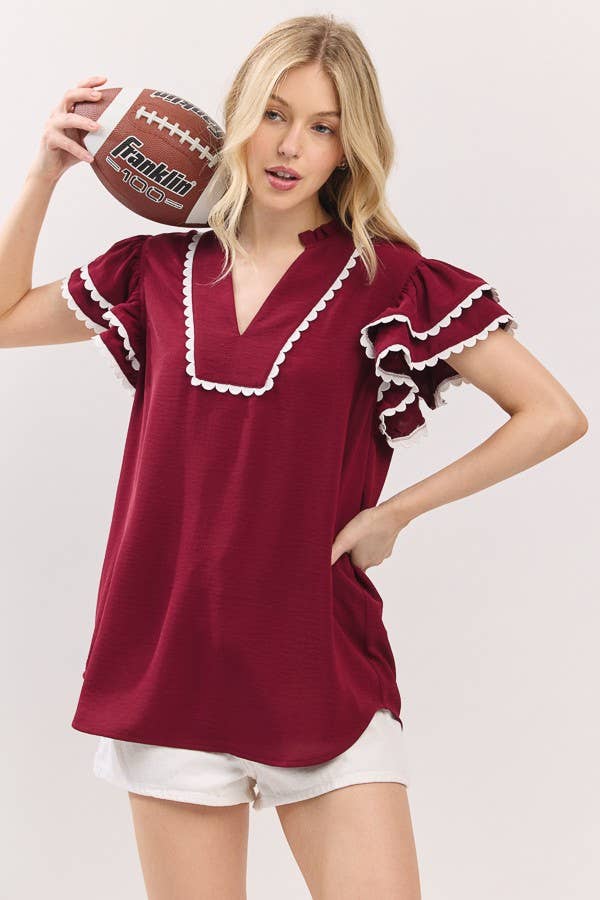 Sewn and Seen – Großhandel Bluse – Damen – Oberteil mit Rüschenärmeln und Muschelsaum14