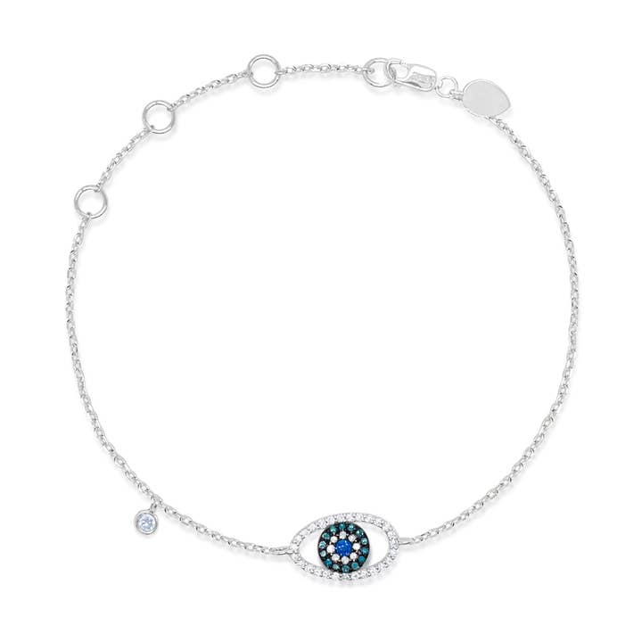 14kt White Gold Sapphire and Diamond Evil Eye Bracelet for wholesale by Meira T