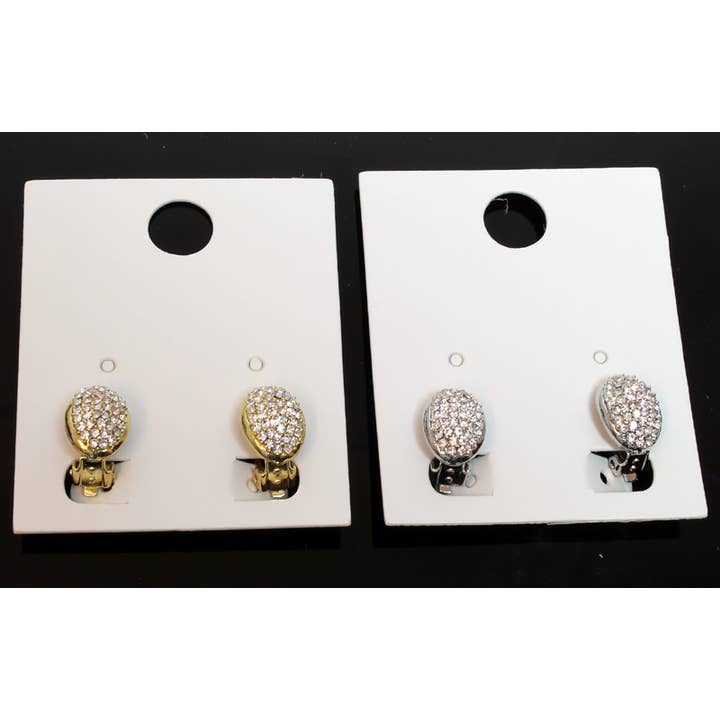 Orecchini ovali a clip con cristalli trasparenti per la vendita all'ingrosso da parte di Western Counties Wholesale