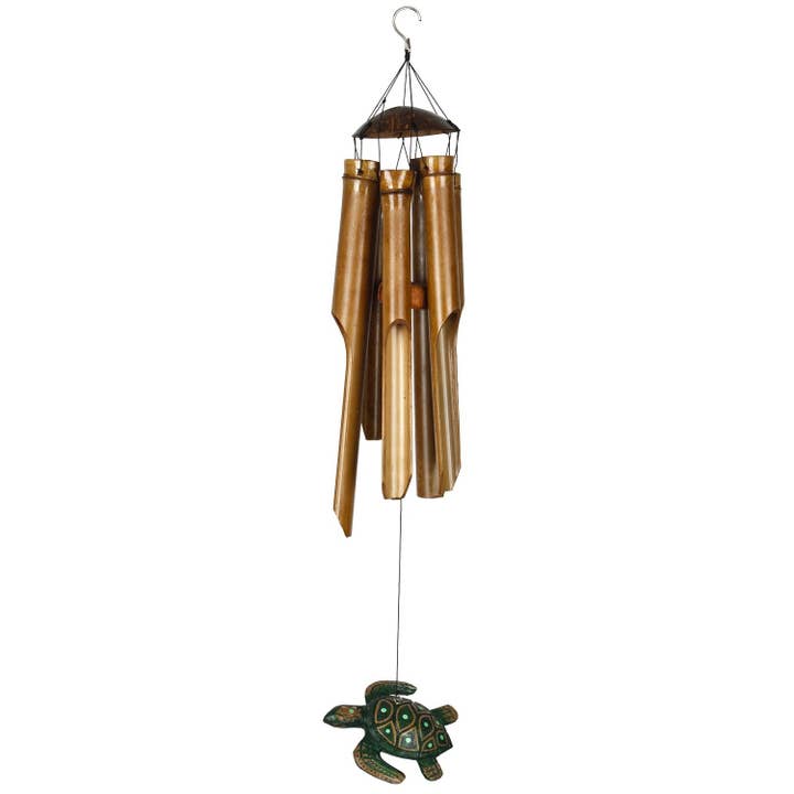 Woodstock Chimes - Wholesale Wind Chime - Half Coconut Bamboo Chime - Medium, Sea Turtle