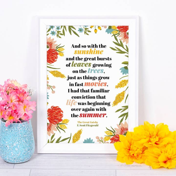 The Great Gatsby - 'And So With The Sunshine' Literary Print for wholesale by Quote and Quill