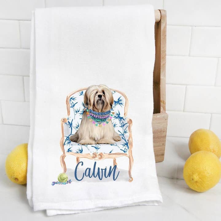 Nom personnalisé Lhasa Apso Flour Sack Tea Torchon pour la vente par The Preppy Pineapple Home