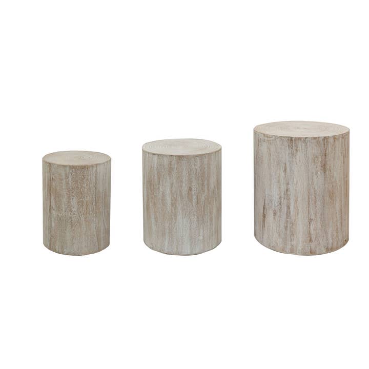 39F Inc. - Wholesale Coffee Table - Set of 3 Whitewashed Wood Coffee & End Tables, Plant Stands12