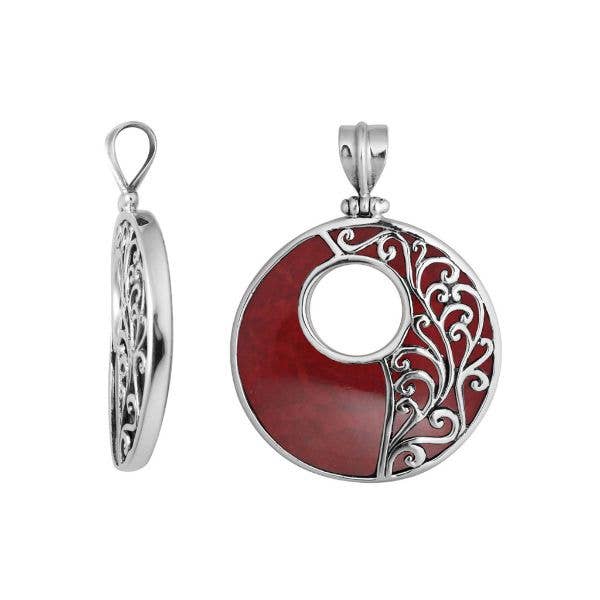 AP-1042-CR Sterling Silver Round Red Coral Pendant – Wholesale Bali Jewelry for wholesale by Bali Designs