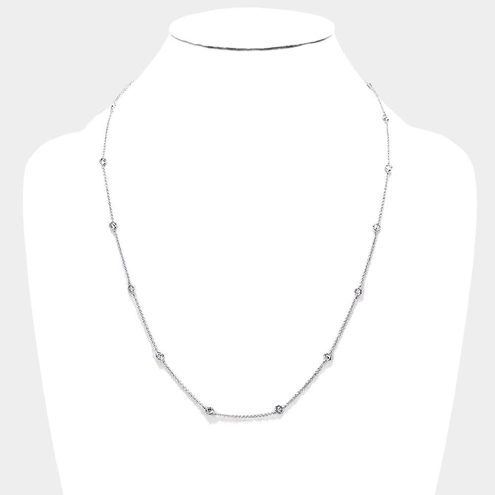 Sensibling Corp. - Wholesale Pendant/Charm Necklace - Gold Dipped Brass Metal Round CZ Station Necklace2