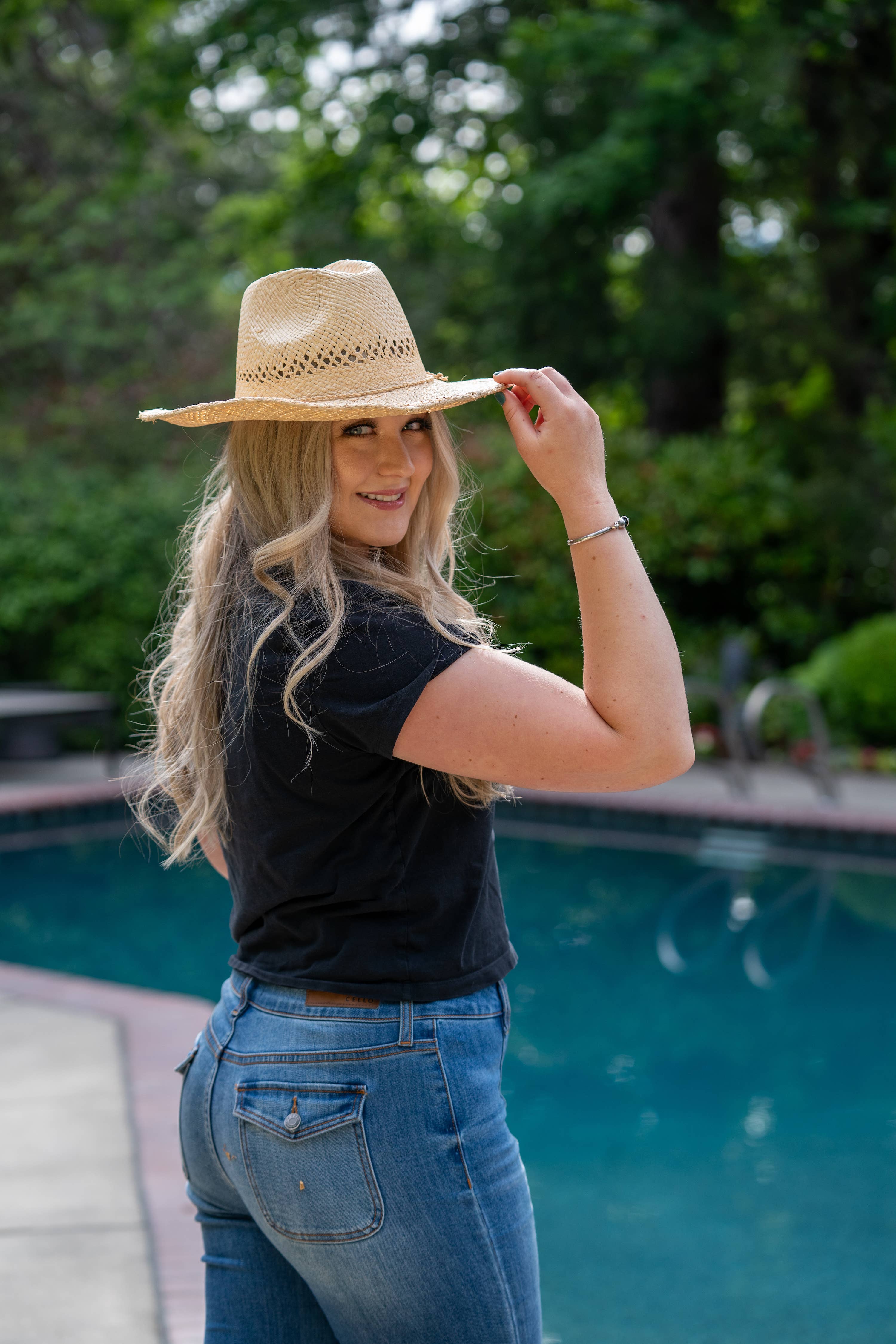 Shebobo - Wholesale Straw Hat - Women's - Macho 3.5" Brim Unisex Straw Cowboy Hat with Adjustable Edge