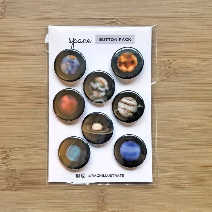 Space Button Pack 8pc for wholesale by RachIllustrate