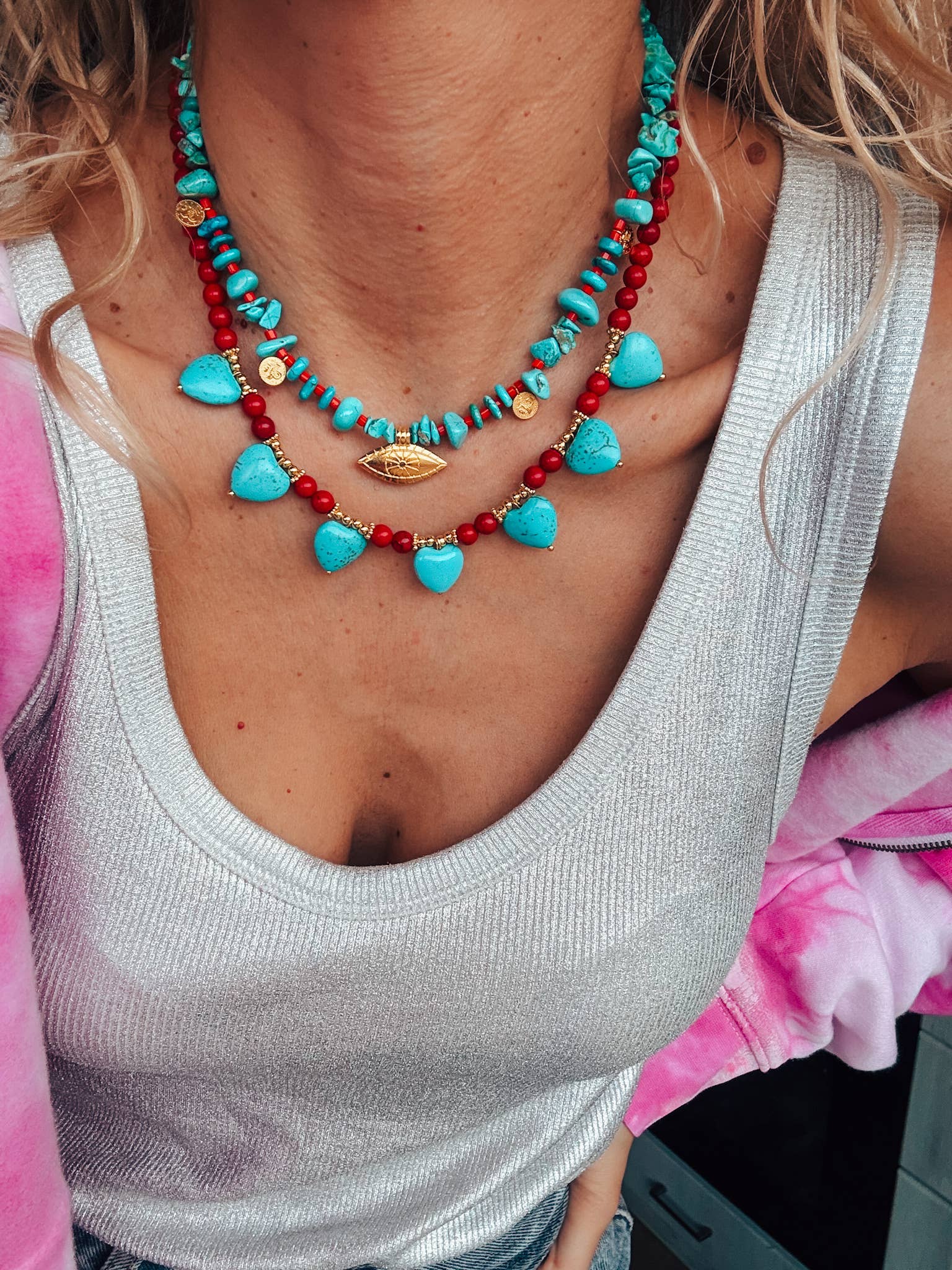 Goupi - Wholesale Beaded/Pearl Necklace - Turquoise & Red Howlite Necklaces – Layered Boho Jewelry3
