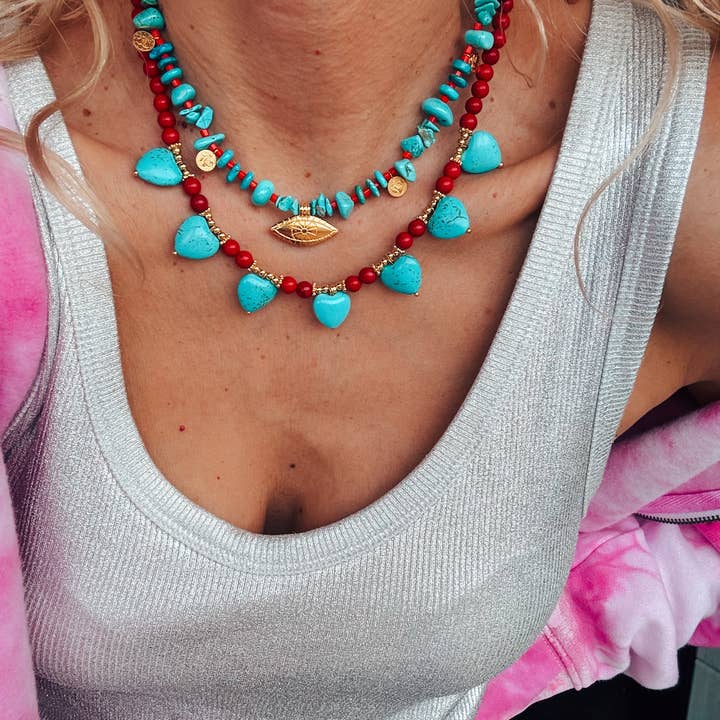 Goupi - Wholesale Beaded/Pearl Necklace - Turquoise & Red Howlite Necklaces – Layered Boho Jewelry3