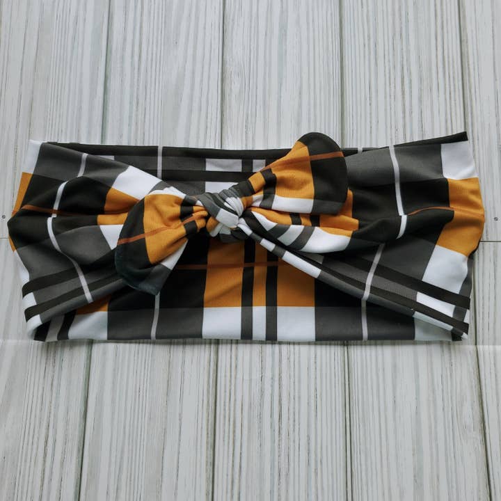 Black and Gold Plaid Headband - No Bow for wholesale by The Nut 'n Bubs