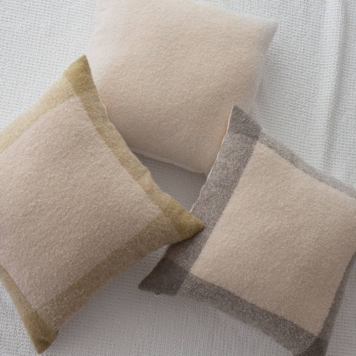 Oatmeal Oden Boucle Pillow Cover with Border – Textured, Decorative for wholesale on Faire1