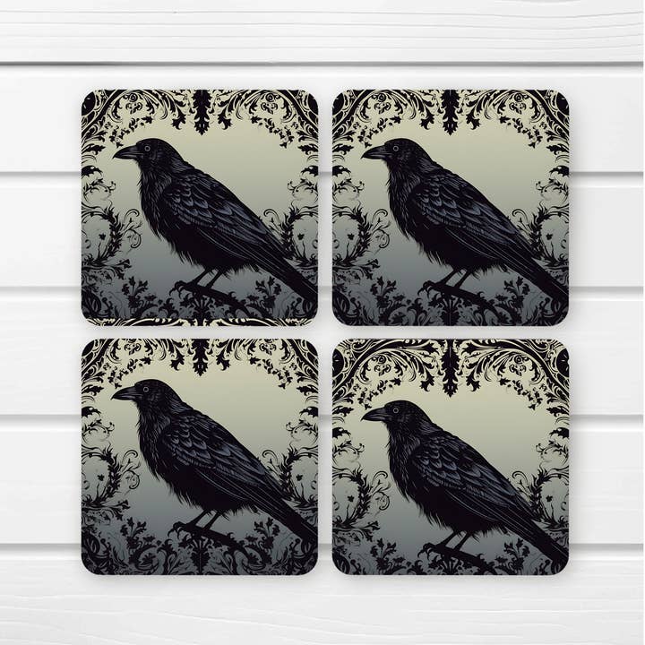 Beautifully Printed Brooding Raven Wooden Coasters for Stylish Home Décor for wholesale by simply creative