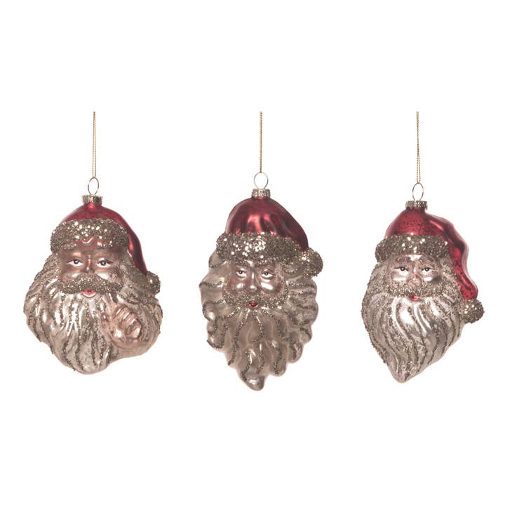 Transpac - Wholesale Ornament - Transpac Glass Gold Glitter Santa Head Orn Set Christmas