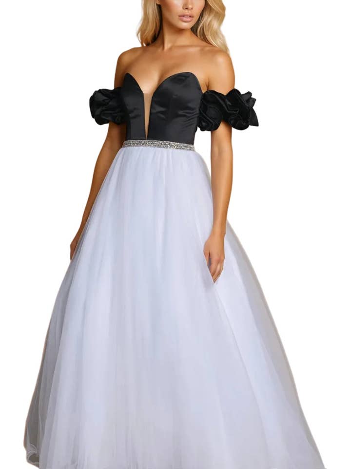 KOS Couture Long Off Shoulder Ball Gown Prom Dress for wholesale by Immediate Apparel