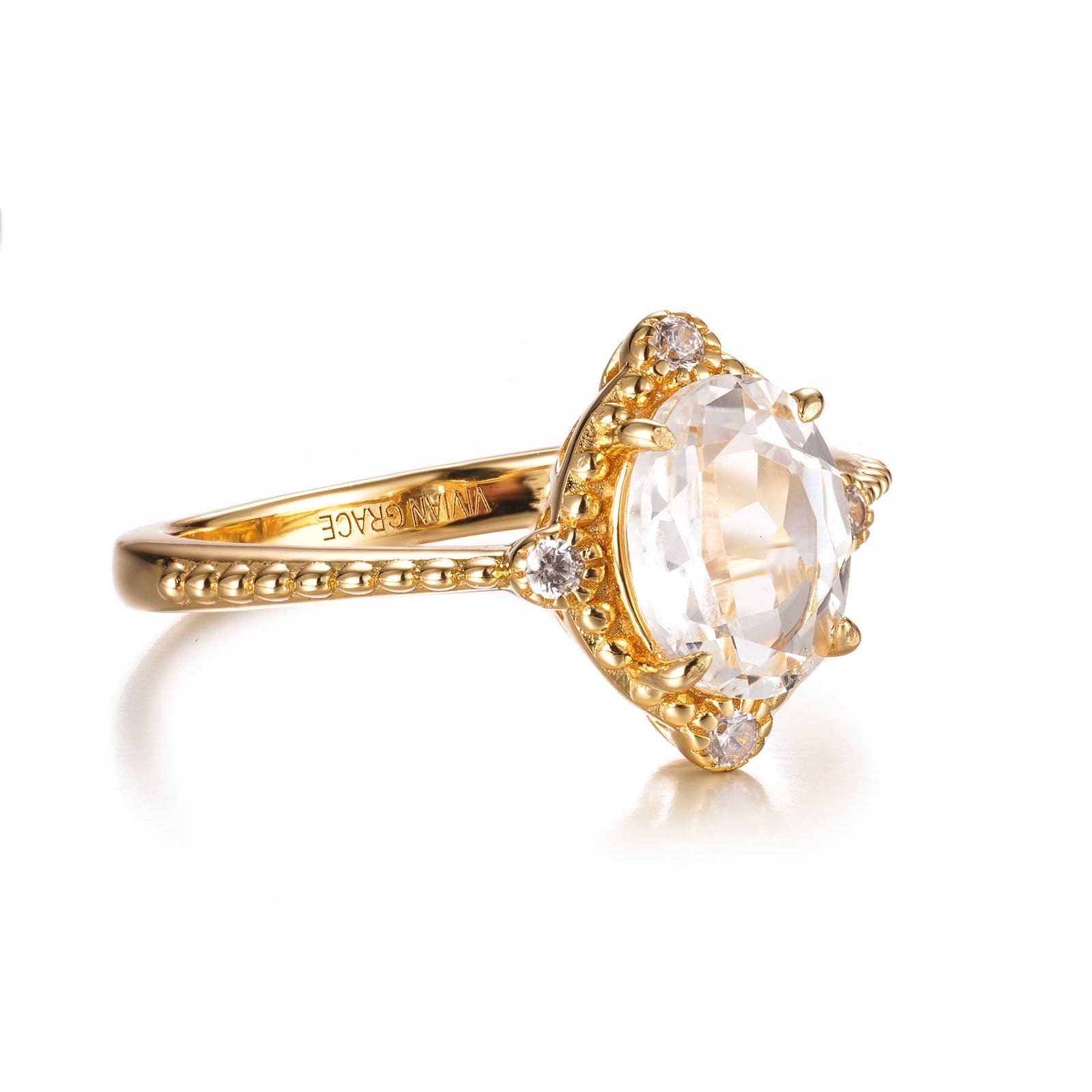 White Topaz Versailles Ring- 14k Gold Vermeil for wholesale on Faire7